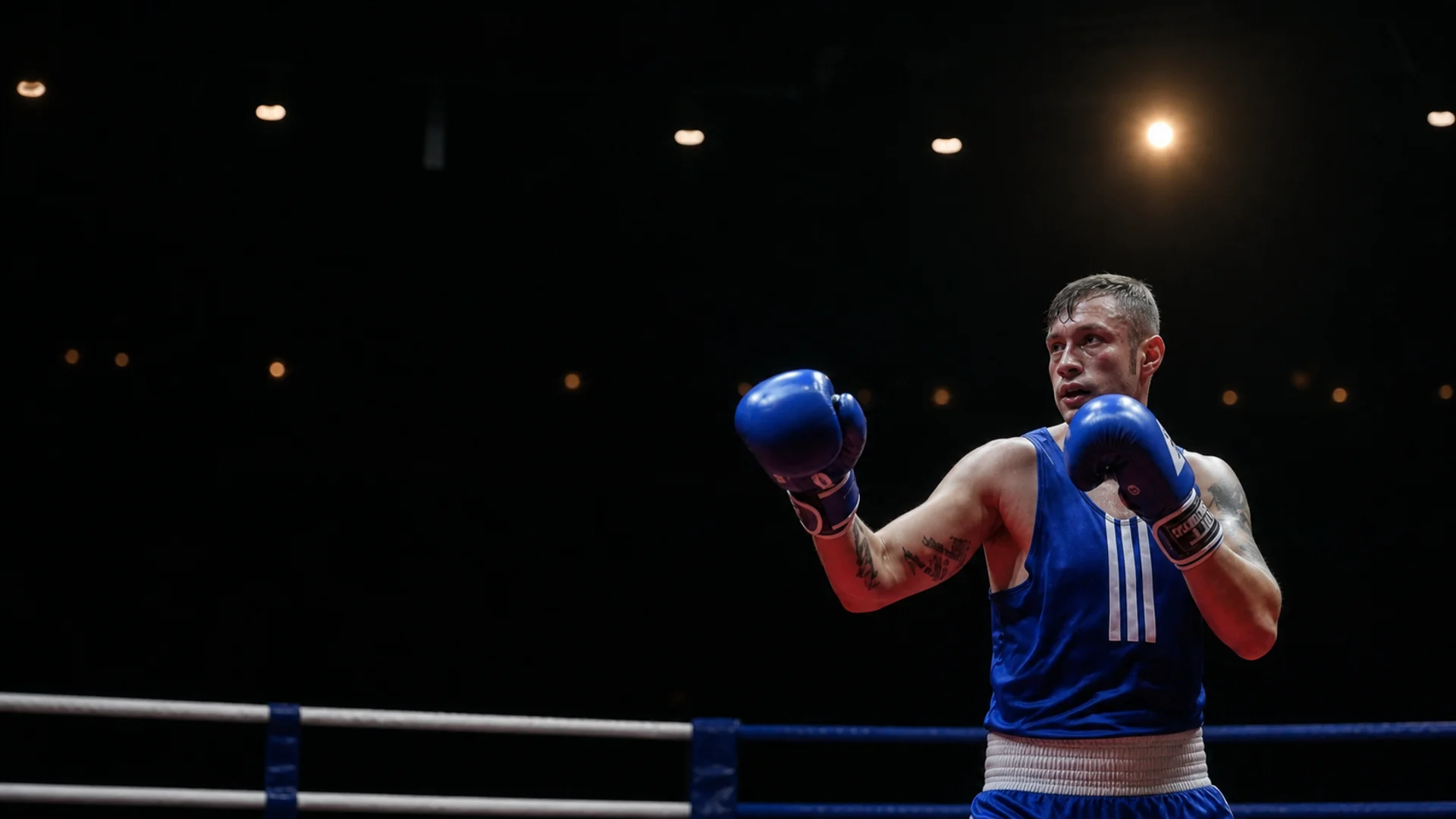 Gabriel Stan în ring, în timpul unei competiții de box